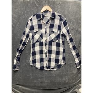 Abercrombie & Fitch Flannel Button Shirt Woman XS Navy Blue White Buffalo Check